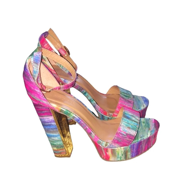Bamboo Inclined 14s Strappy Colorful Platform Heels - Picture 1 of 6